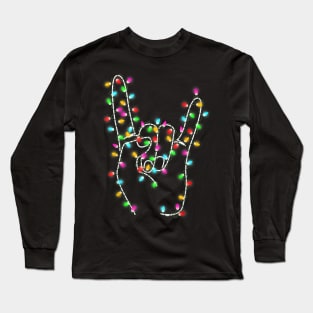 Rock on Hand - Christmas Lights - Pajamas Ugly Xmas Long Sleeve T-Shirt